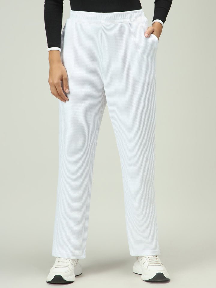 White Textured Solid Sweatpants