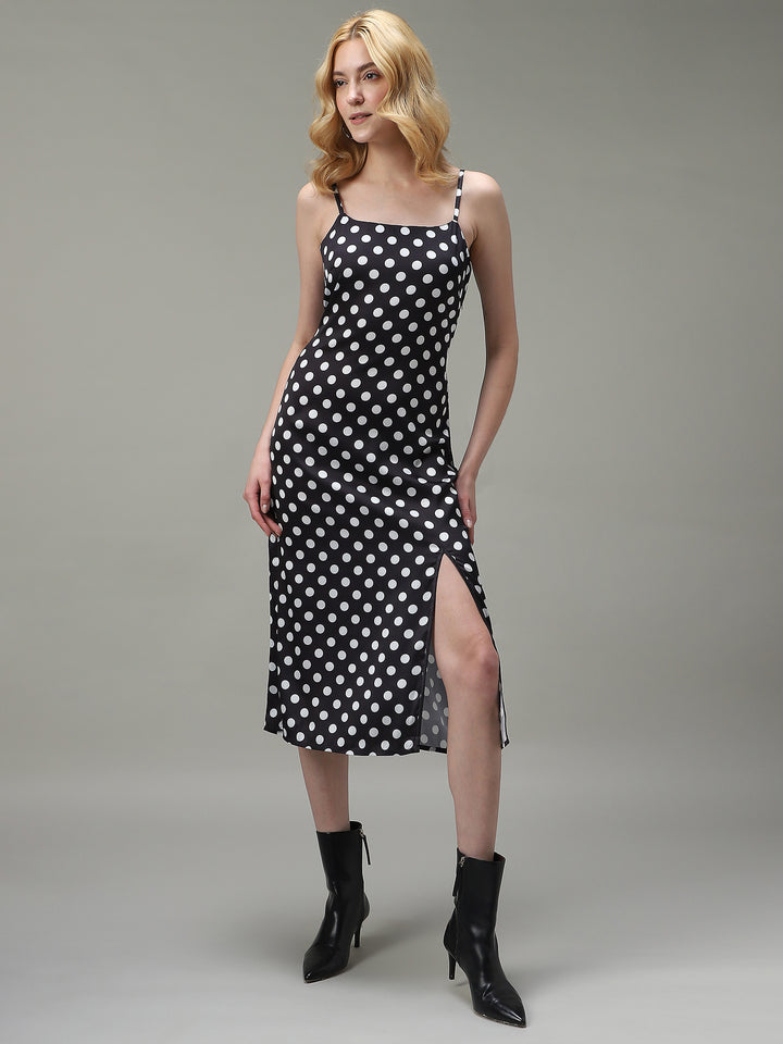 Black Side Slit Satin Dress