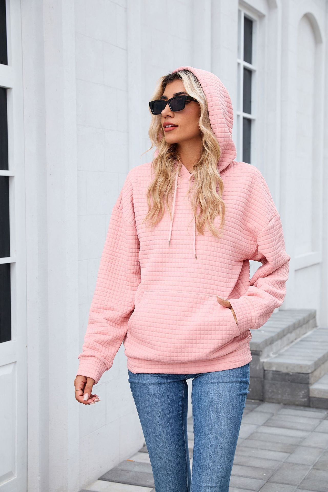 Pink Full Sleeves Solid Hoodie