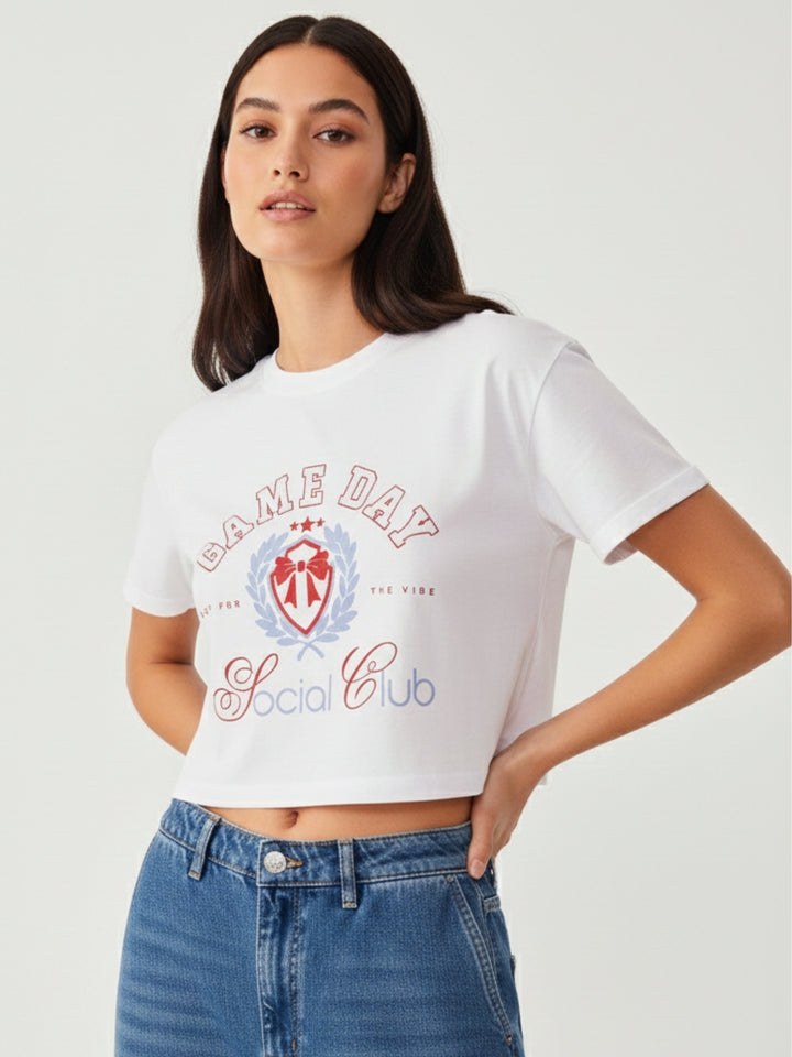 White Cropped Boxy T-Shirt With Graphic