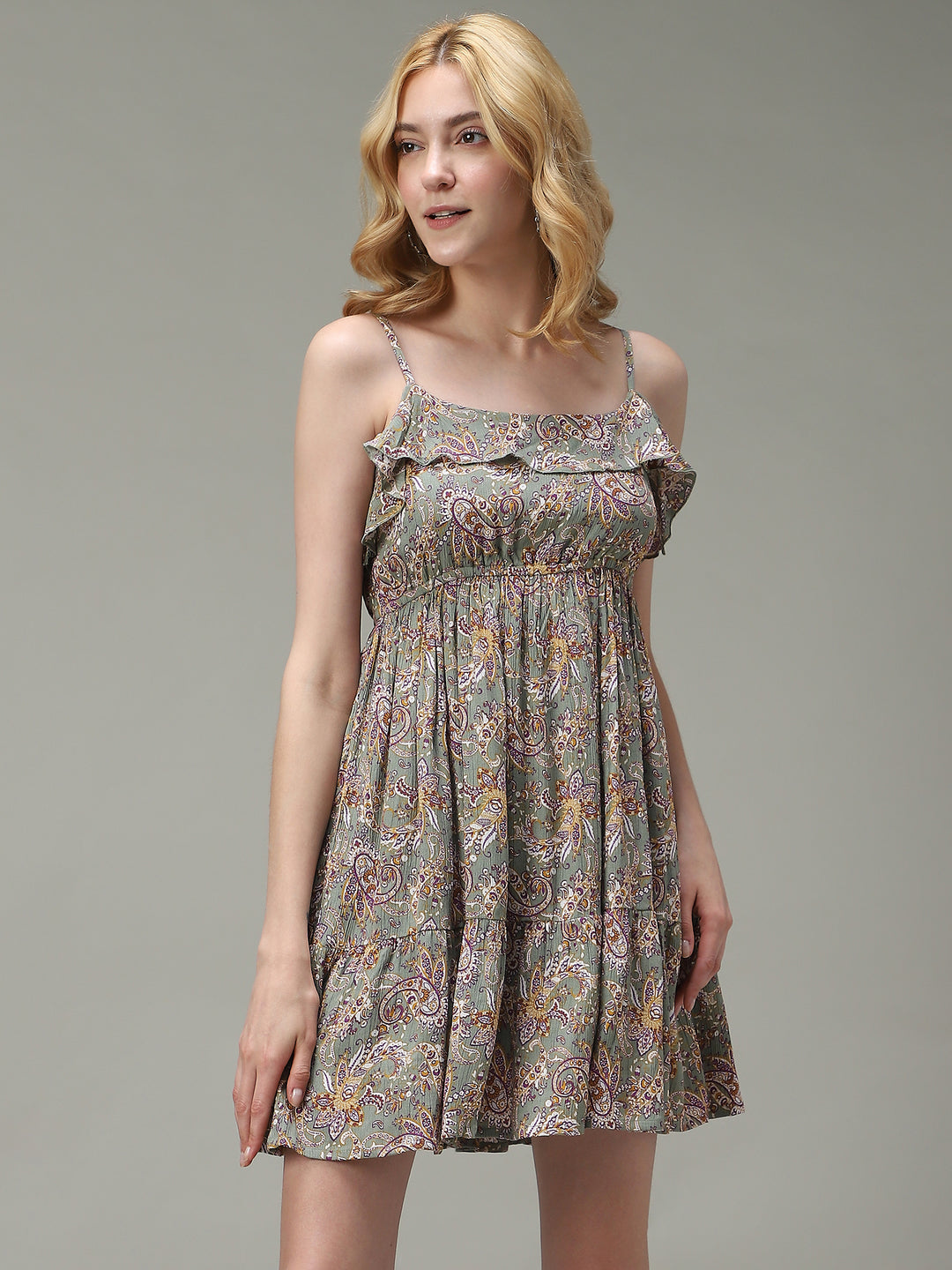 Green Noodle Stap Printed Dress
