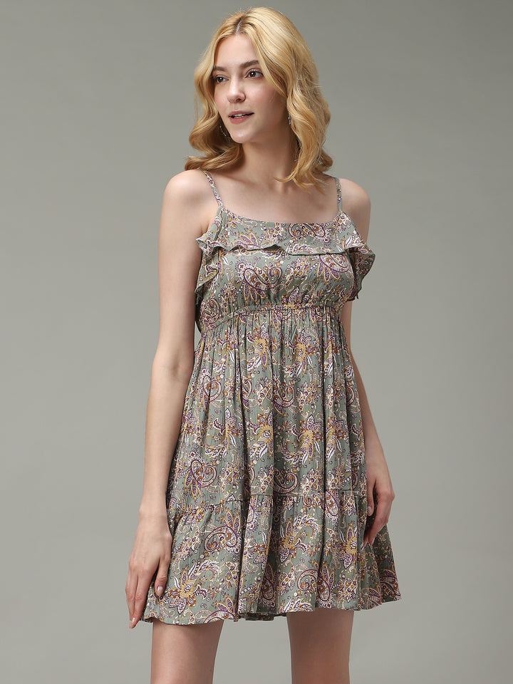Green Noodle Stap Printed Dress