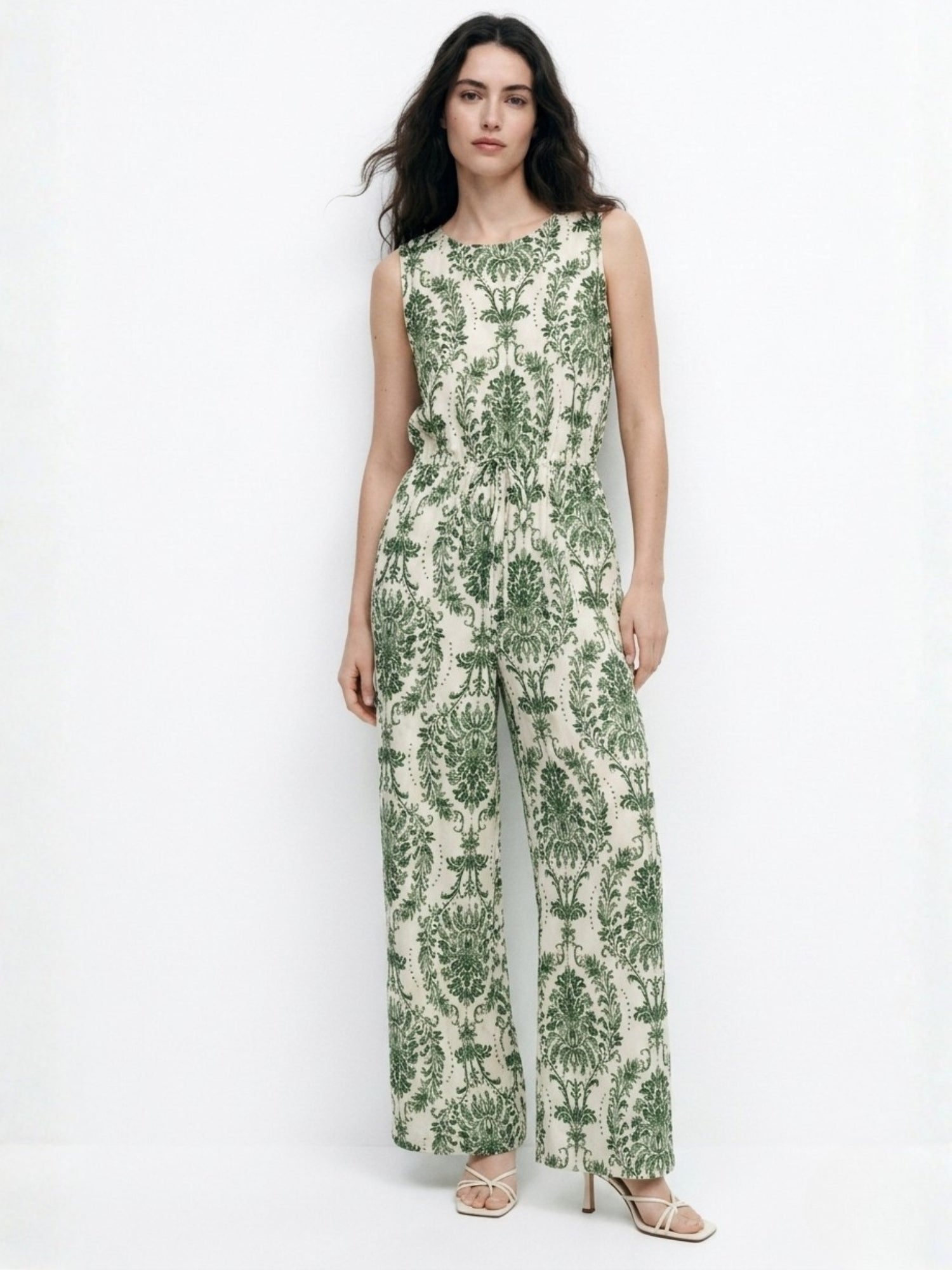 Green Sleeveless Printed Jumpsuits