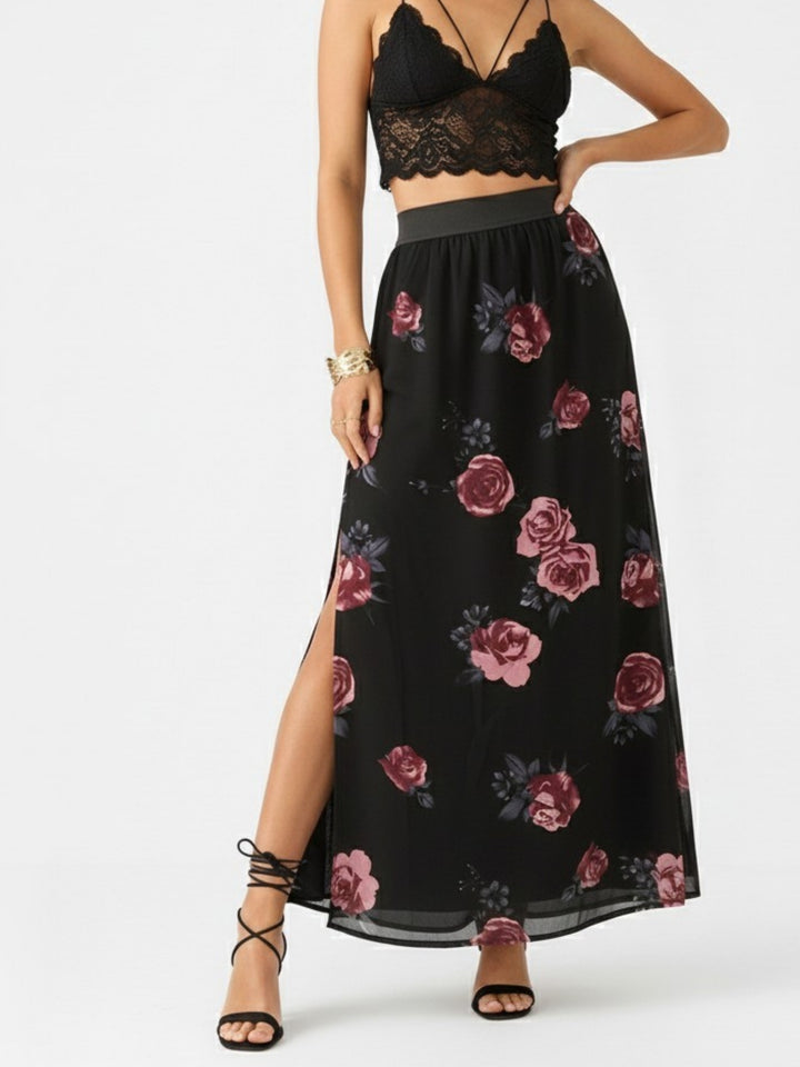 Black Floral Maxi Skirt