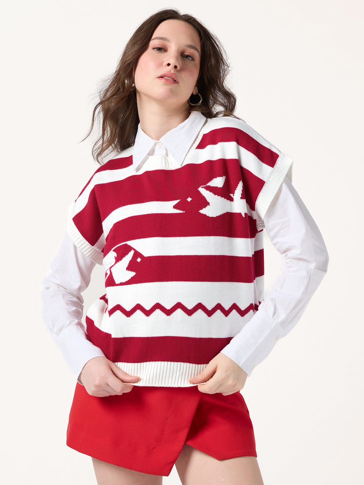 Red Relaxed Cropped Graphic Sweater
