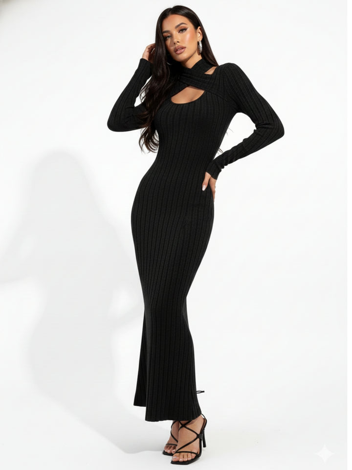 Black High Neck Key Hole Maxi