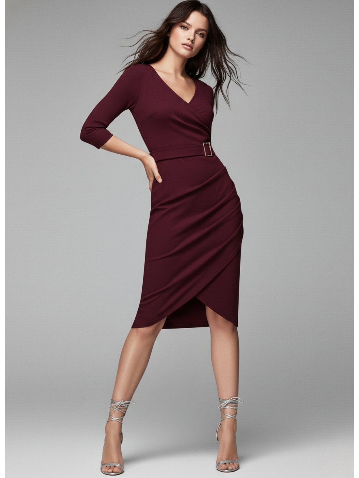 Wine Bodycon Sheath Dress With Belt