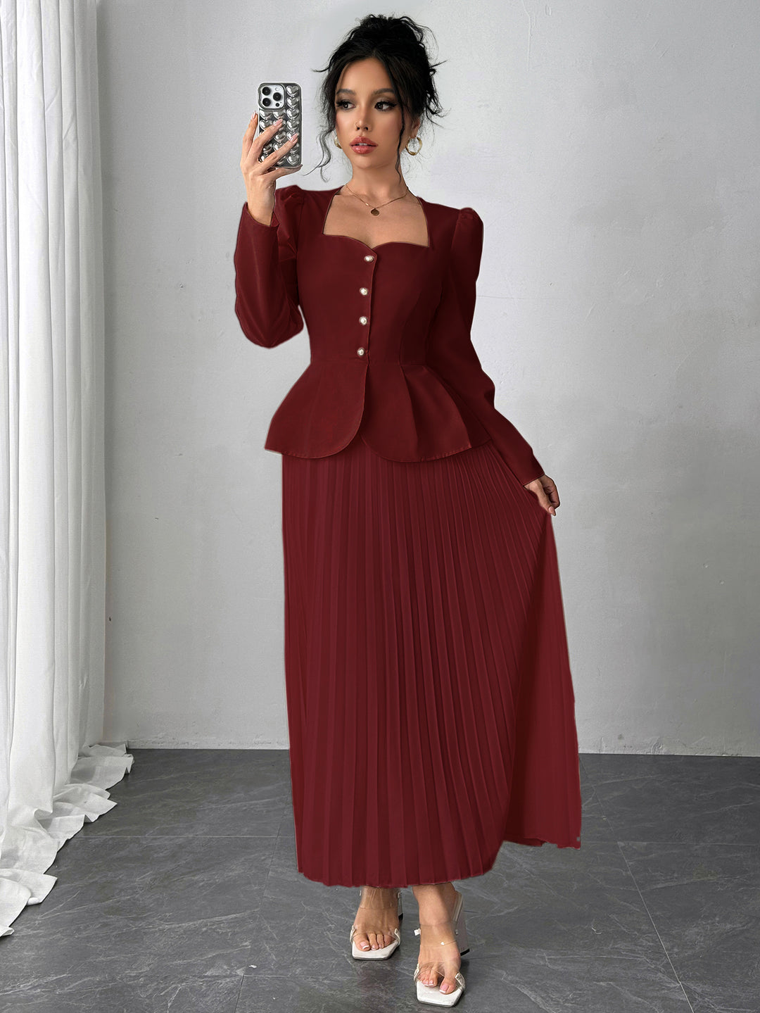 Maroon Pleated Blazer Dress