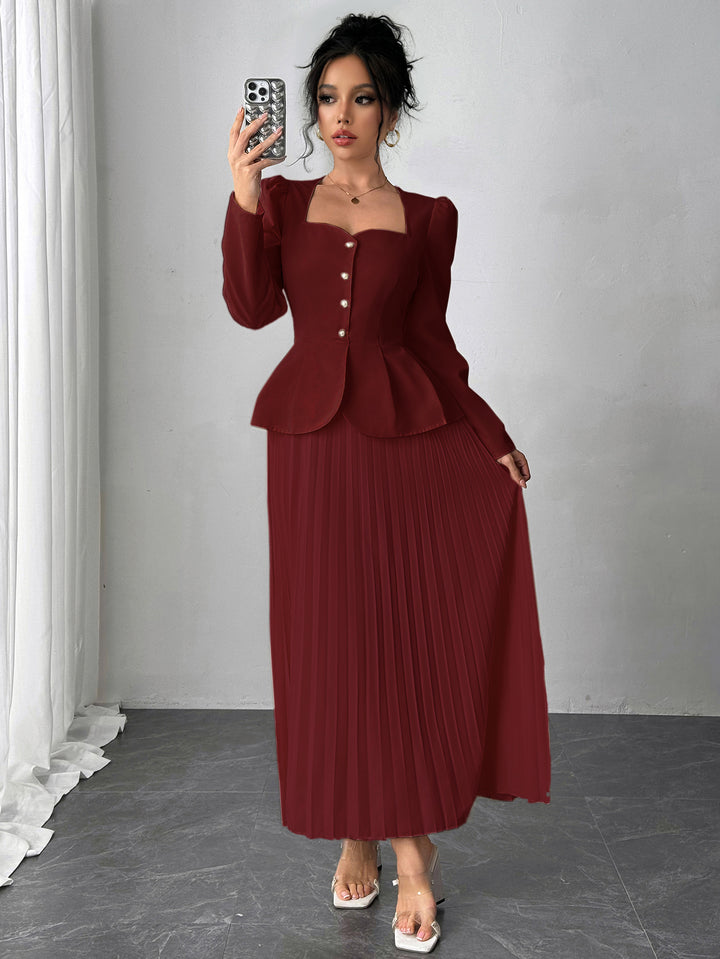 Maroon Pleated Blazer Dress