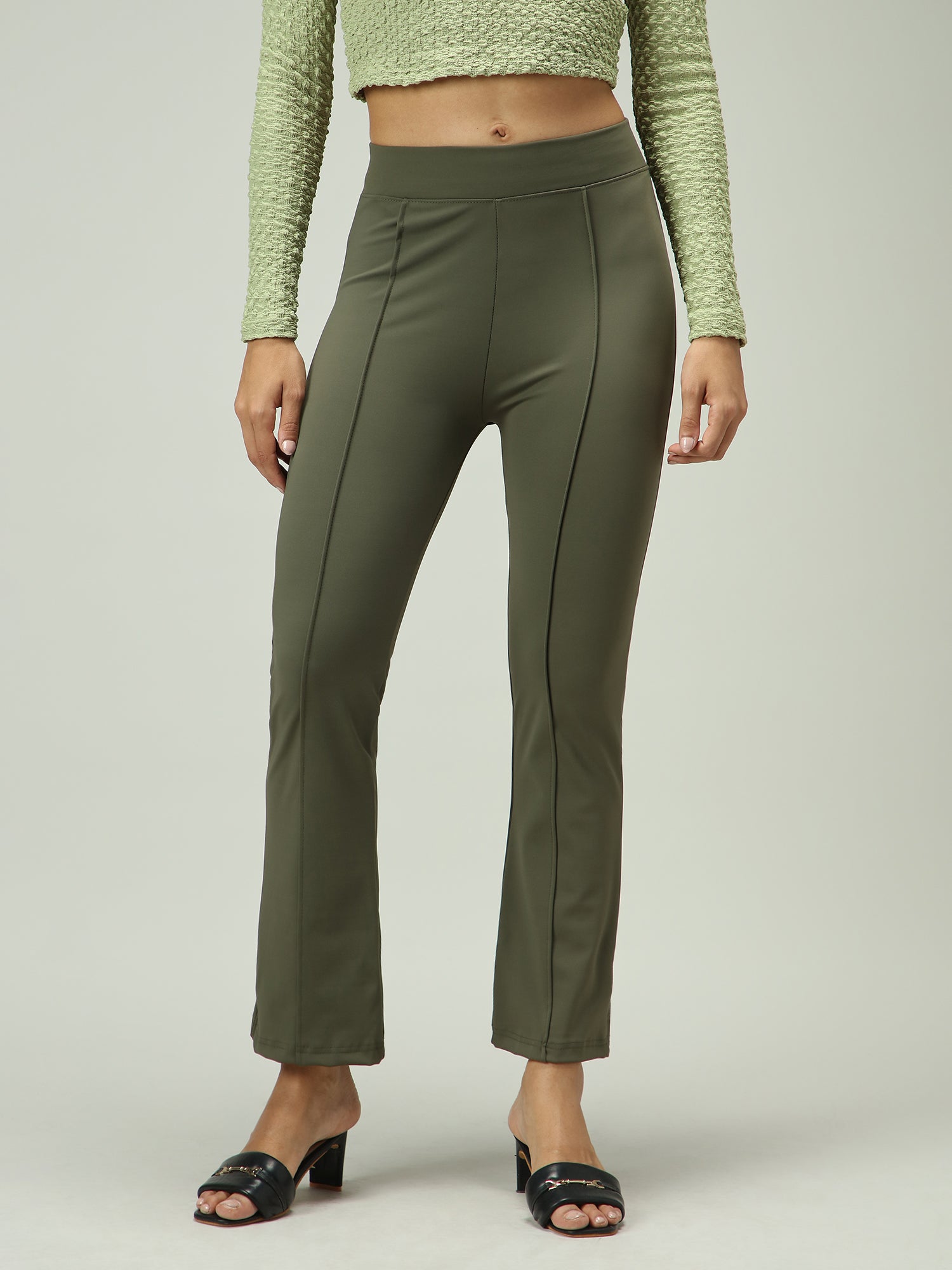 Olive Fitted Flared Leggings