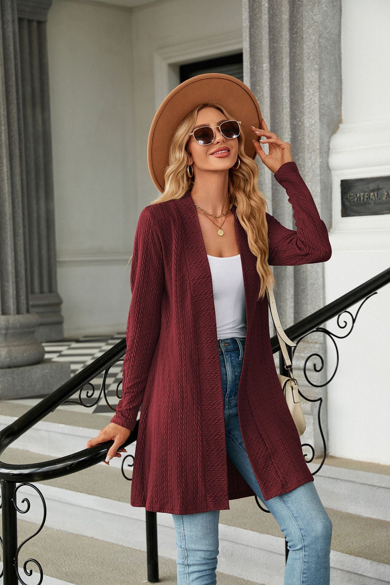 Maroon Full Sleeves Solid Shrug