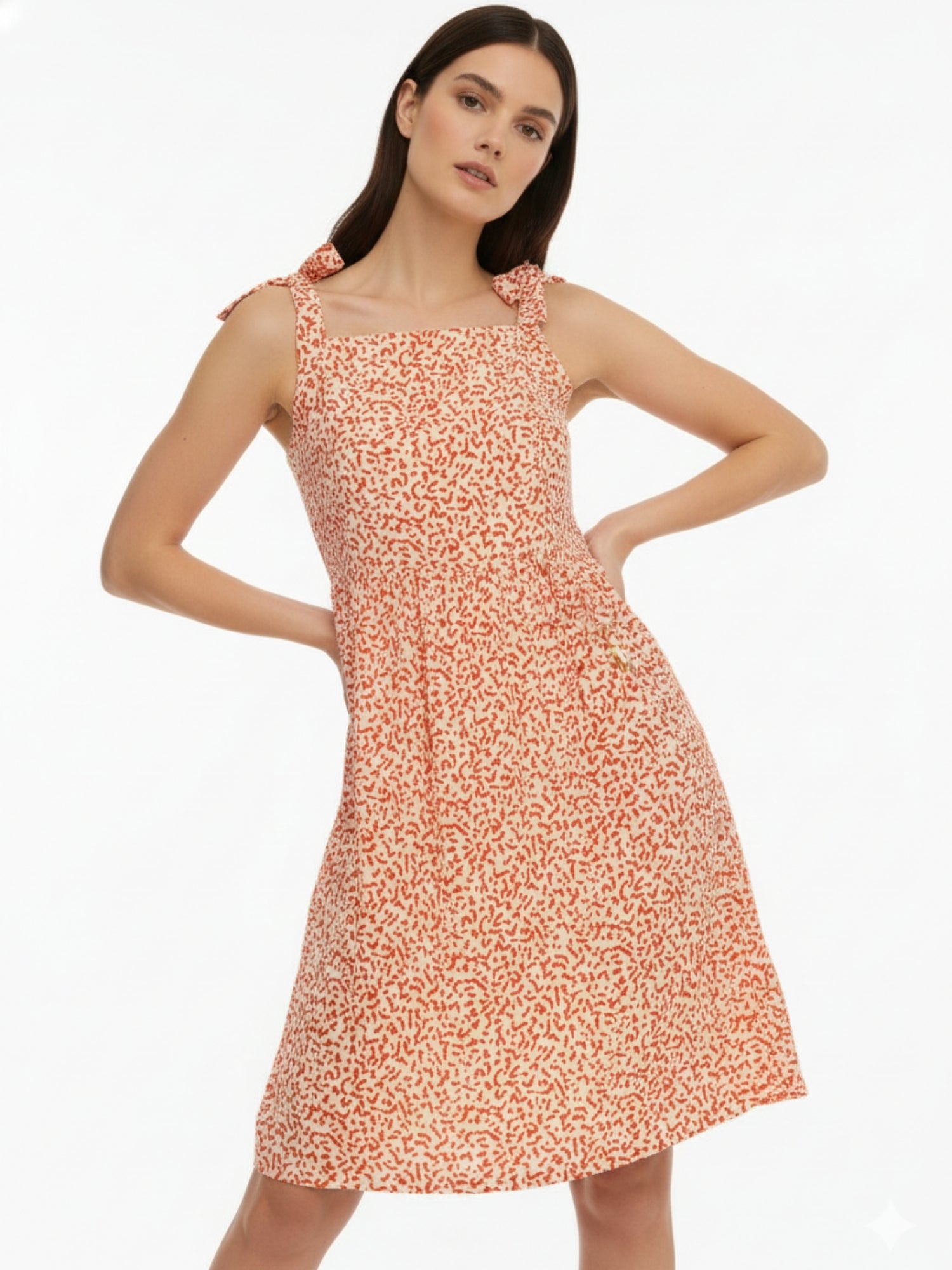 Red Printed Tied Up Mini Dress