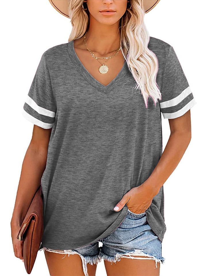 Grey Short Sleeves V Neck Top