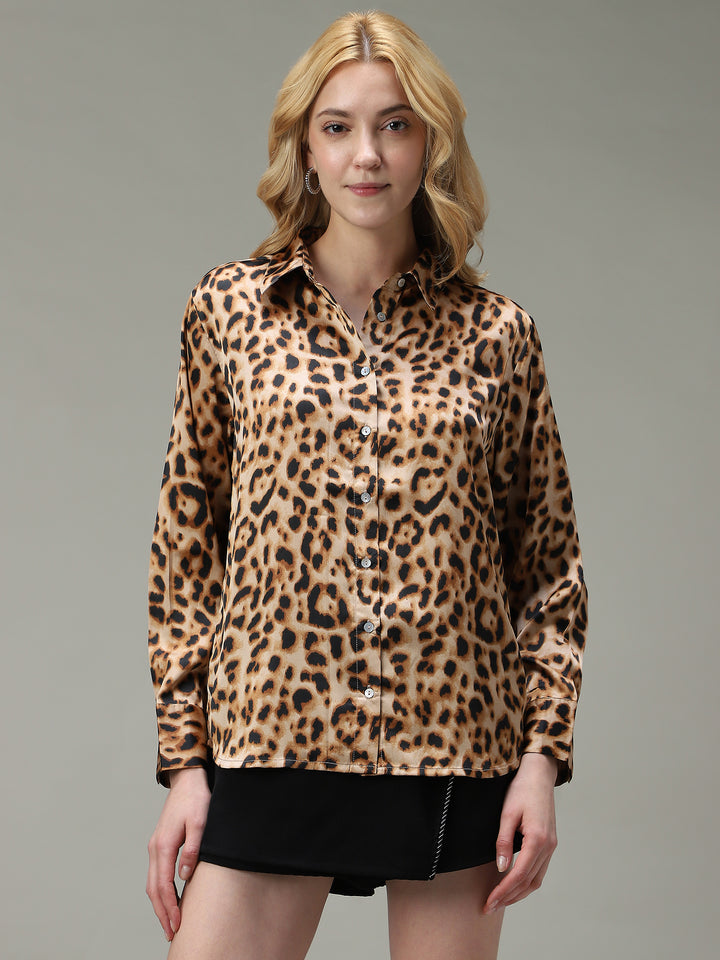 Brown Printed Satin Shirt