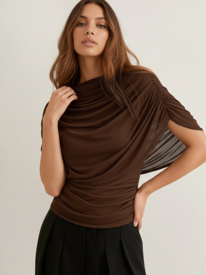 Brown Cape Style Draped Top
