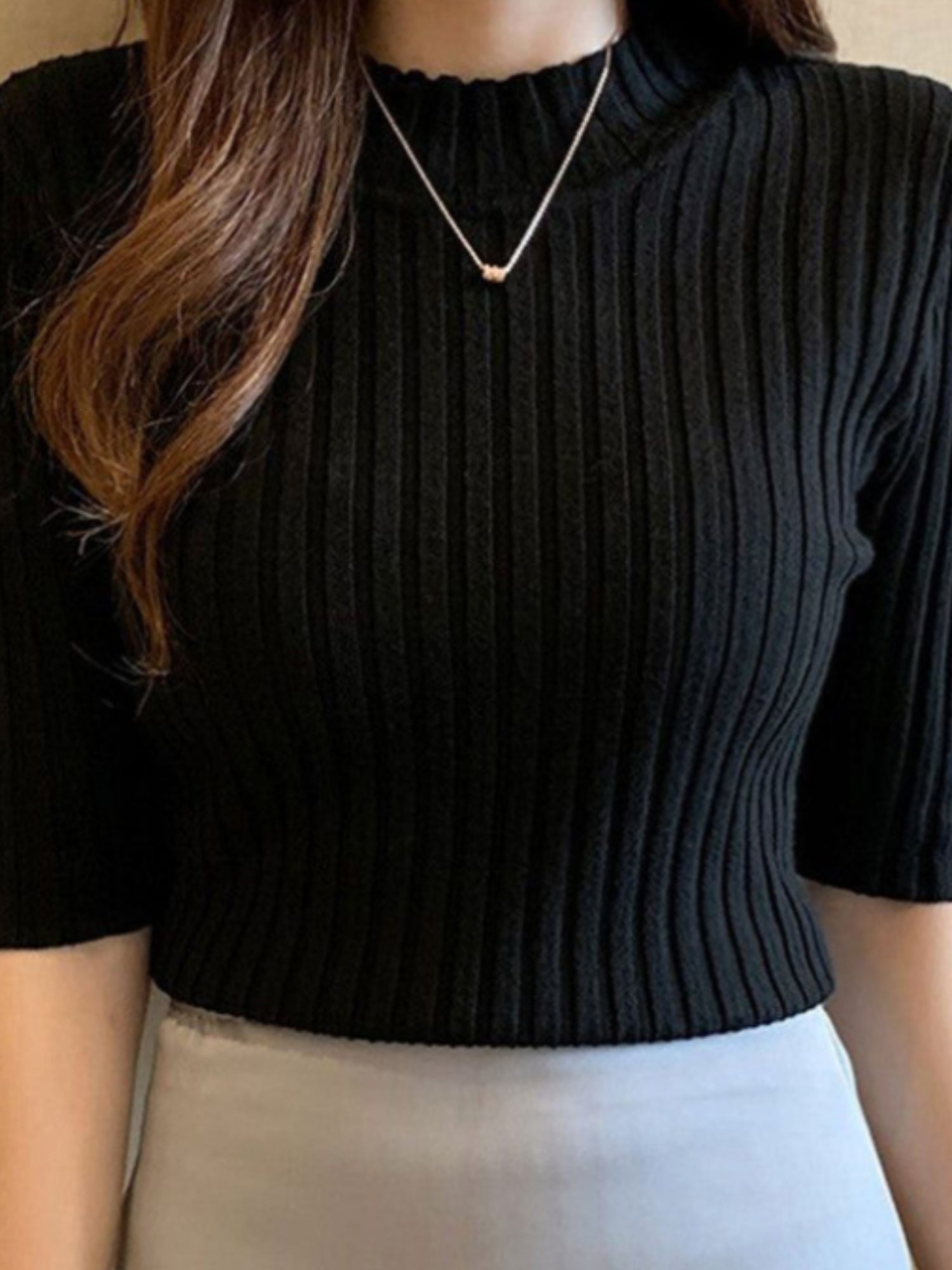 Black High Neck Knit Top
