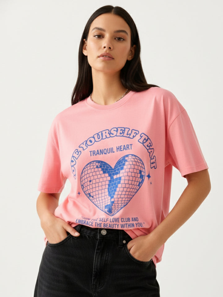 Pink Crew Neck Graphic Tshirt