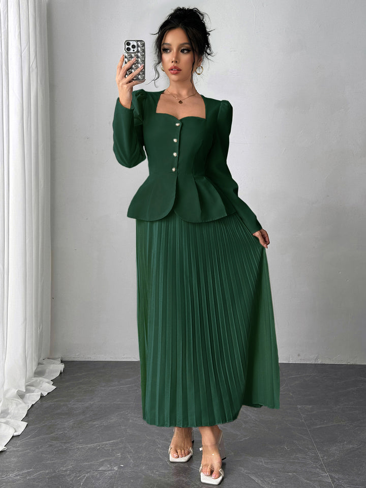 Forest Green Pleated Blazer Dress