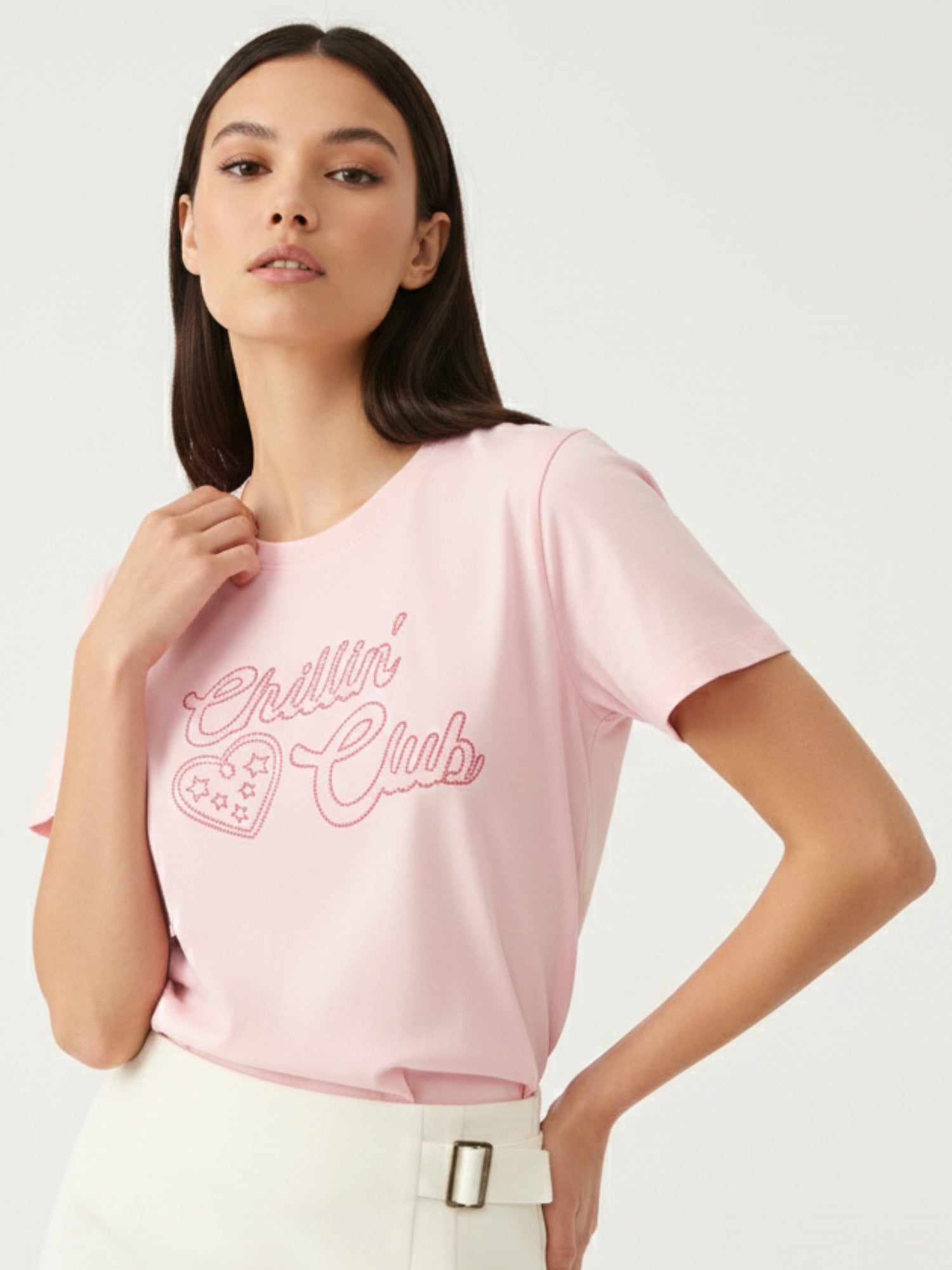 Pink Short Sleeves Crew Neck T-Shirt