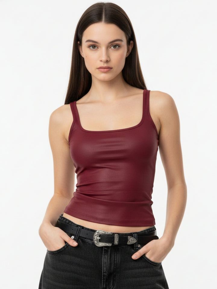 Burgundy Shoulder Strap Square Neck Tank