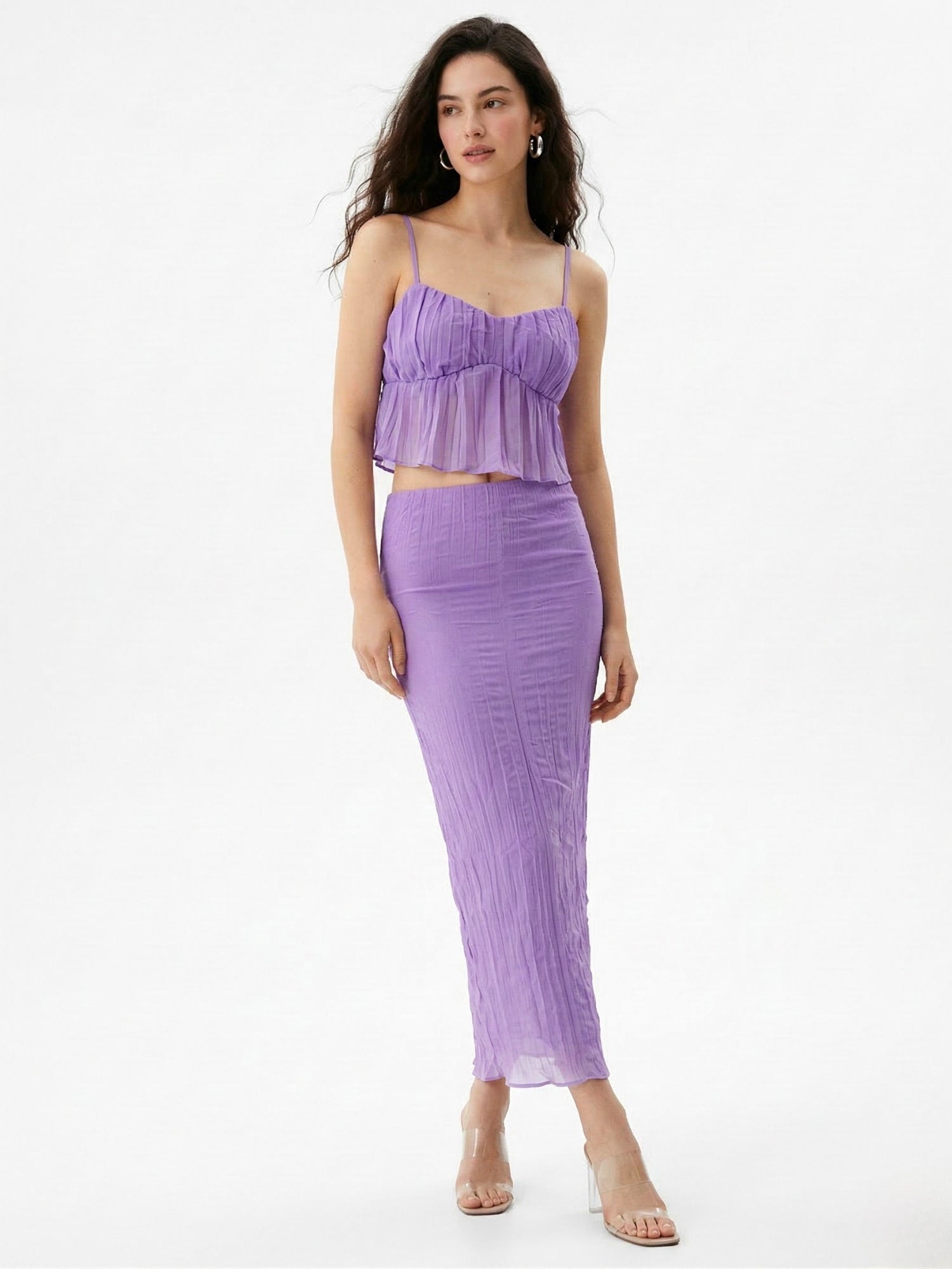 Lavender Spaghetti Strap Top And Skirt Set