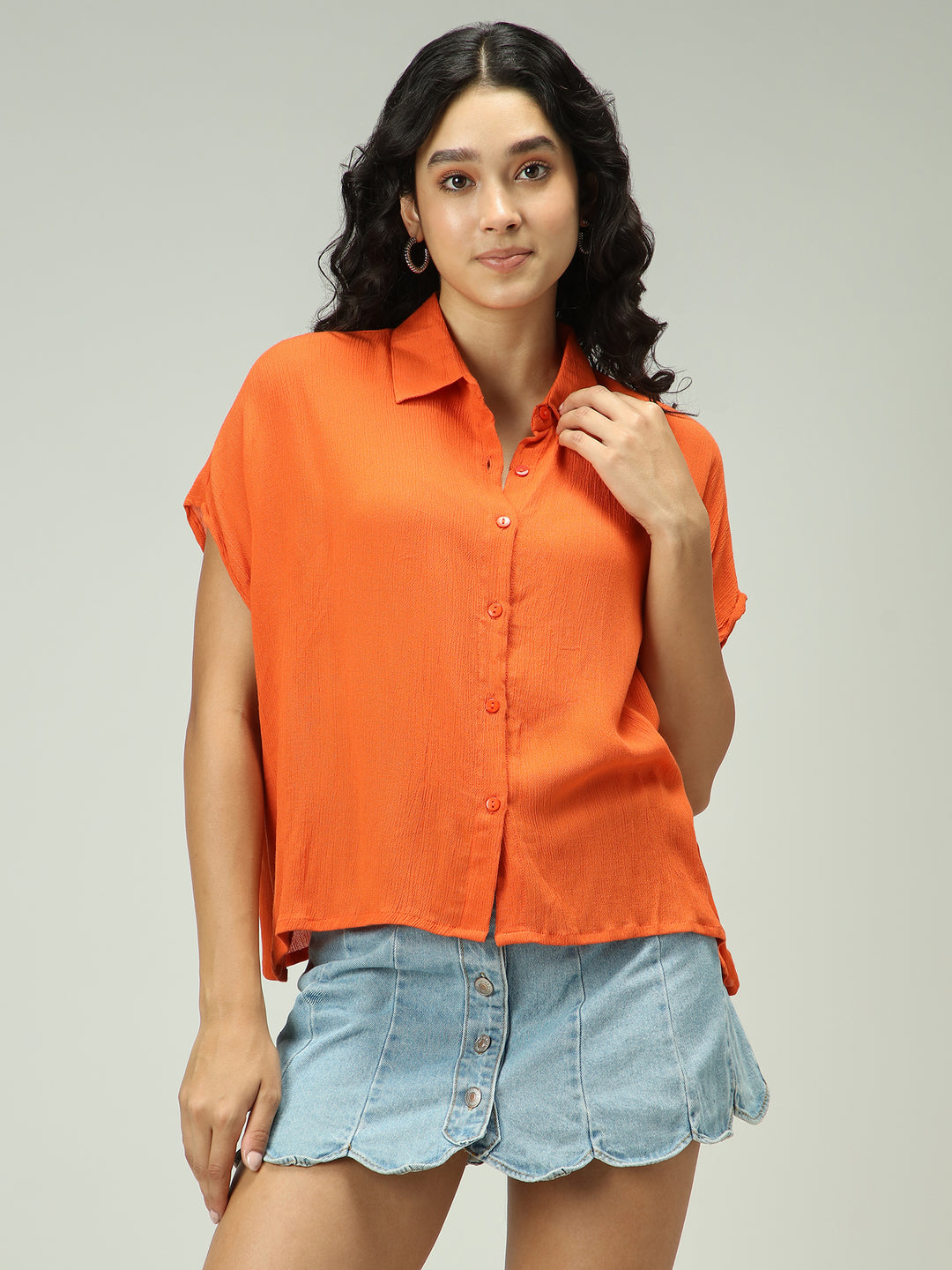 Rust Solid Flowy Shirt