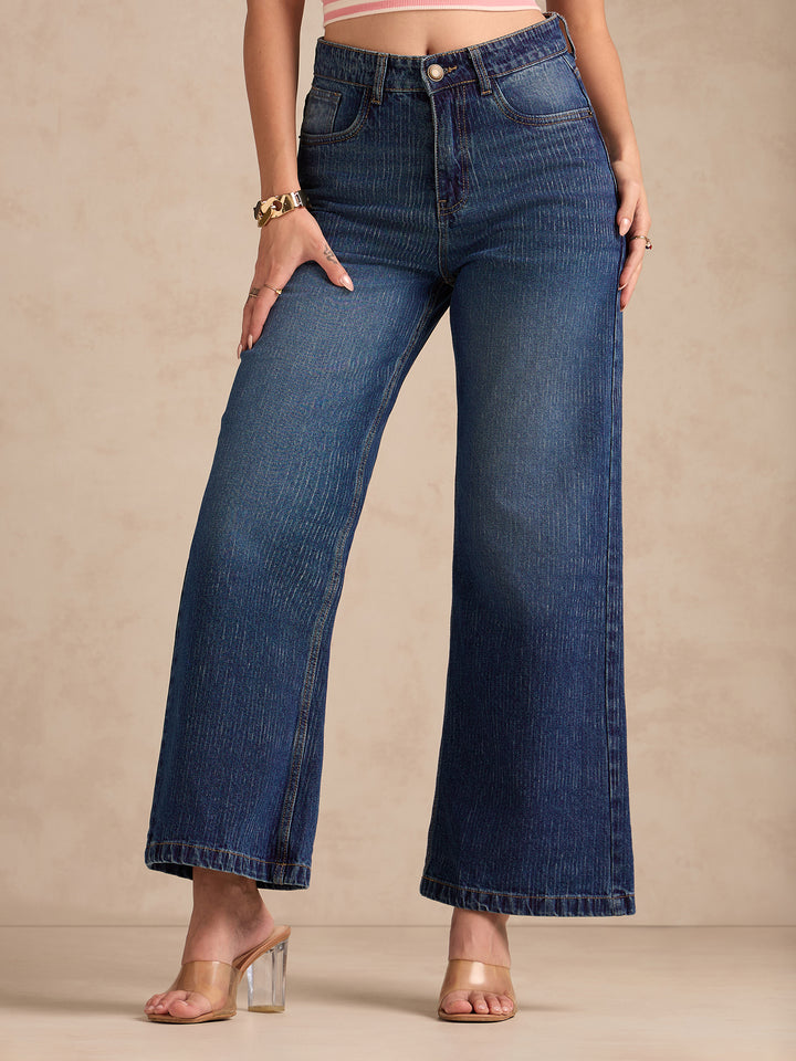 Blue Washed Vintage Straight Fit Denim
