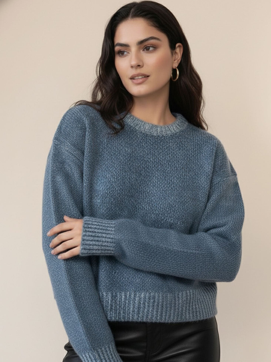 Blue Solid High Neck Sweater