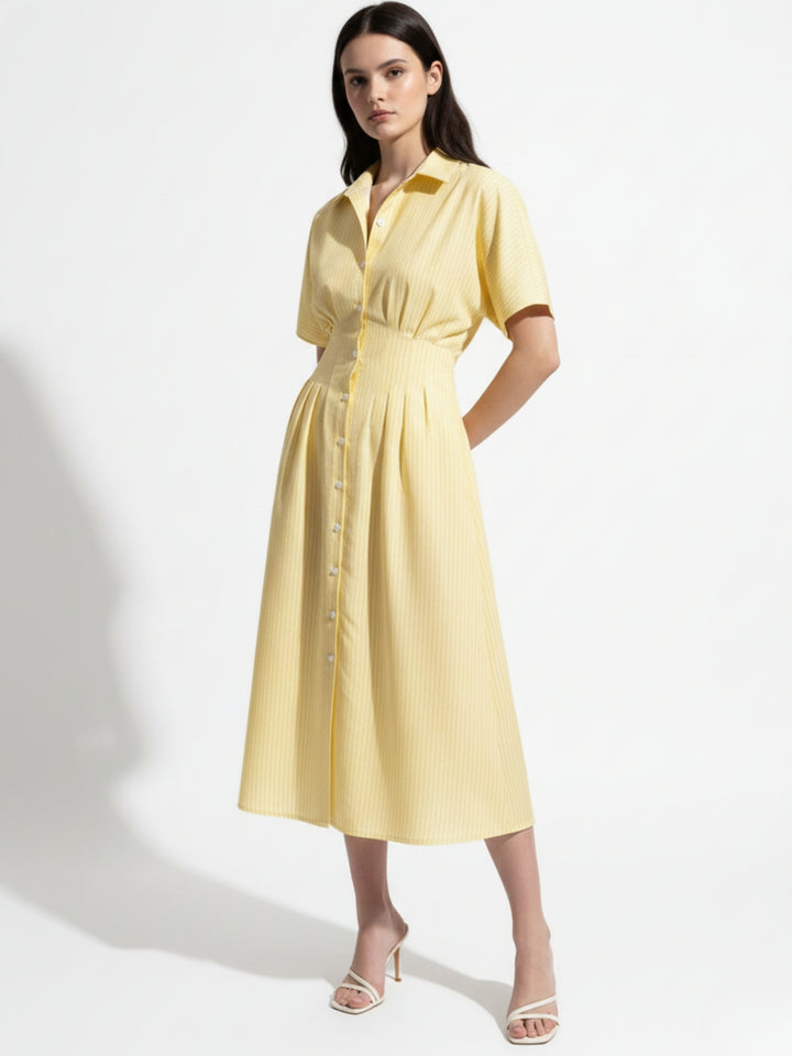 Yellow Waist Fitted Collared Dress