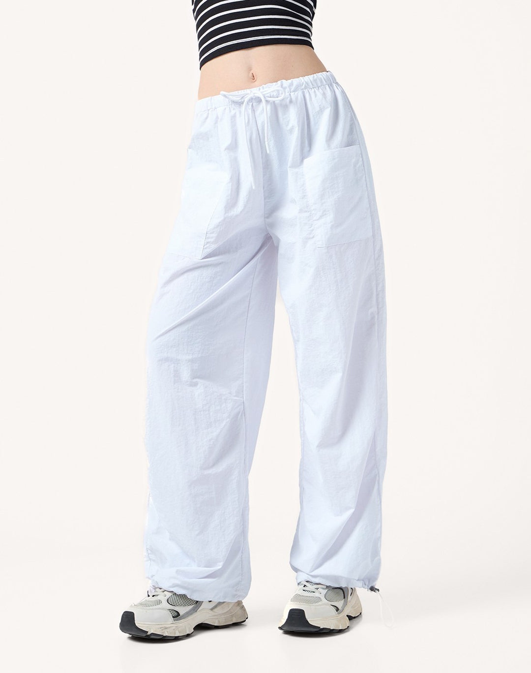 White Drawstring Cargo Pants