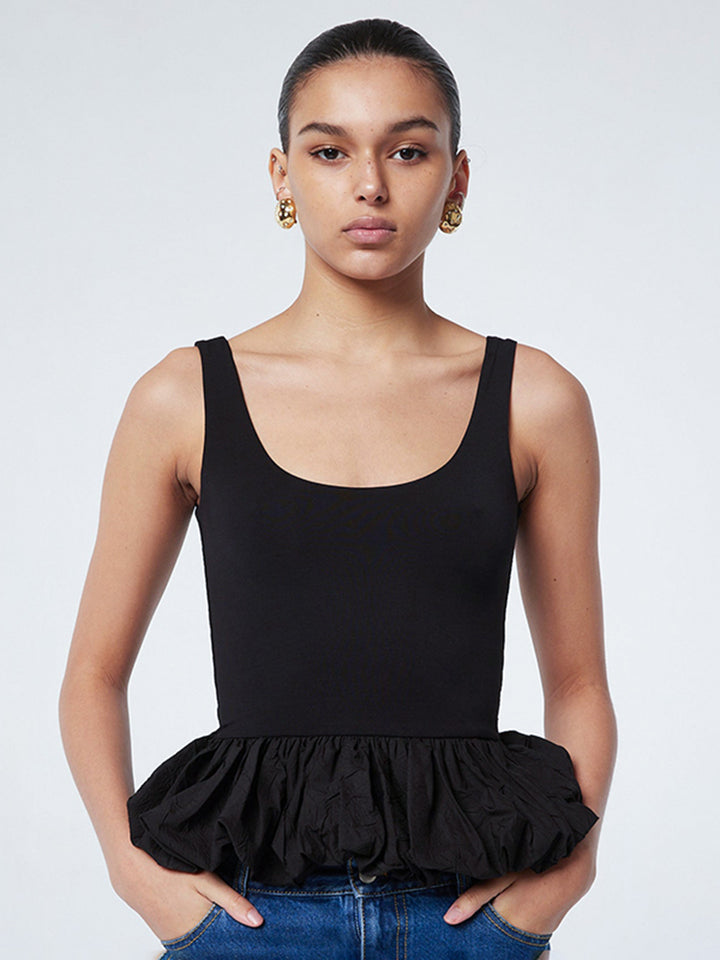 Black Shoulder Strap Peplum Style Top