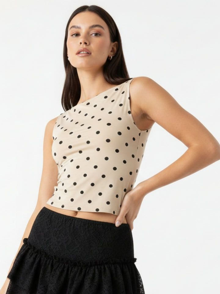 Beige Sleeveless Polka Dot Tank