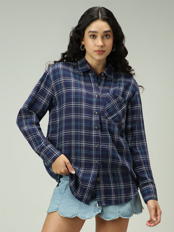 Navy Blue Checkered Streetwear Shirt
