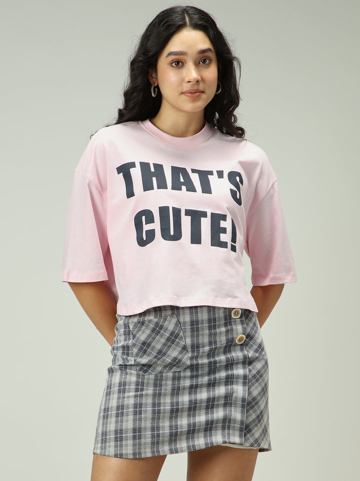 Pink Graphic Cropped Boxy T-Shirt