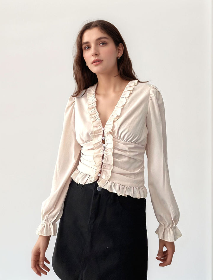 Off White Criss Cross Ruffle Top