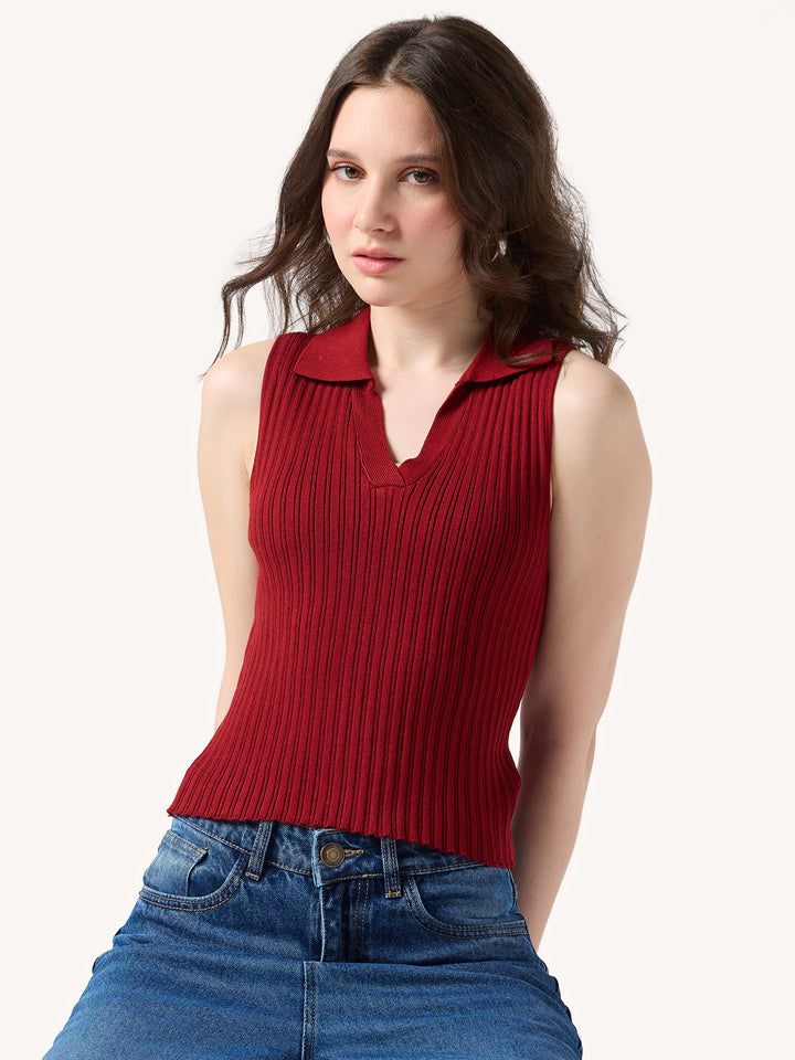 Wine Polo Flat Knit Tank