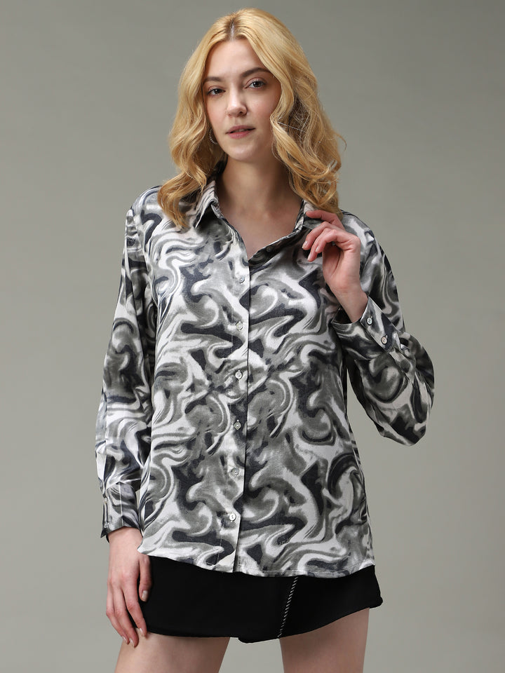 Grey Printed Satin Shirt