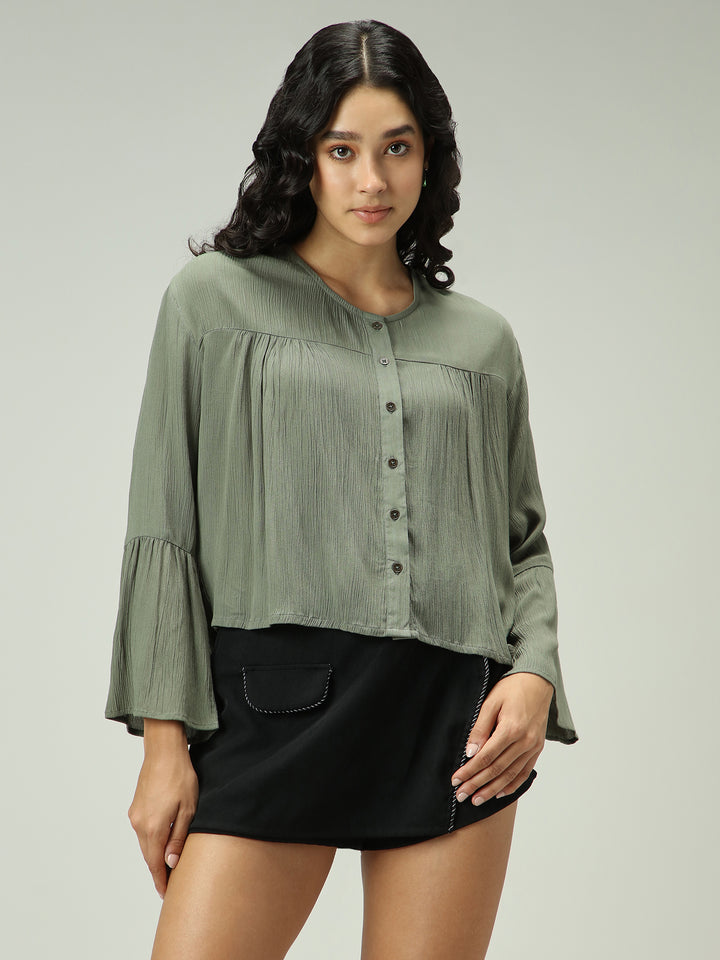 Olive Basic Cropped V Neck Top