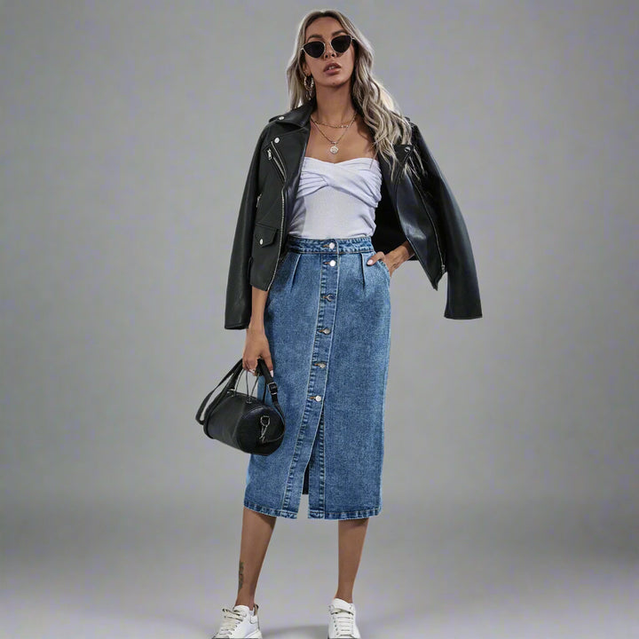 Blue Button Down Denim Skirt