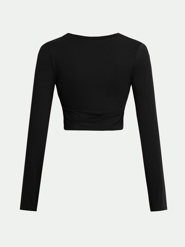Black Full Sleeve Crew Neck Fitted Top