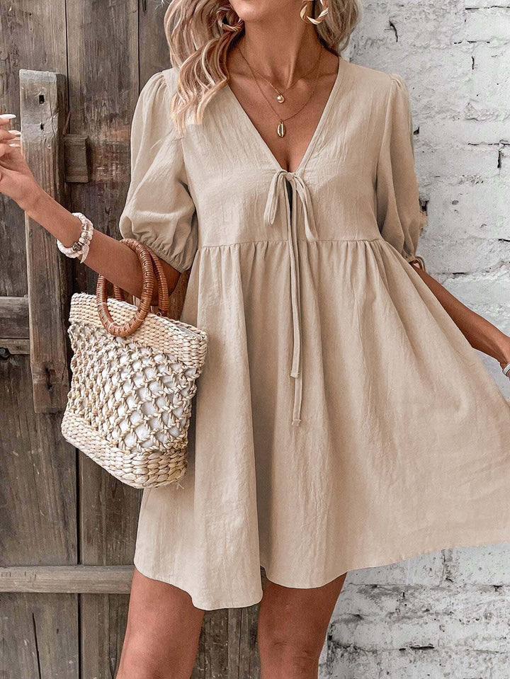 Khaki Front Tie Up Dress
