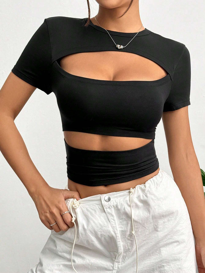 Black Cut Out Fitted Knit Top