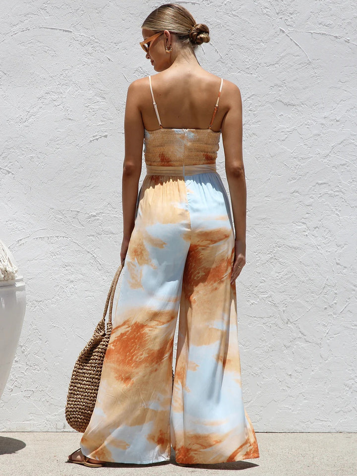 Orange Abstract Printed Spaghetti Strap Front Knot Dress