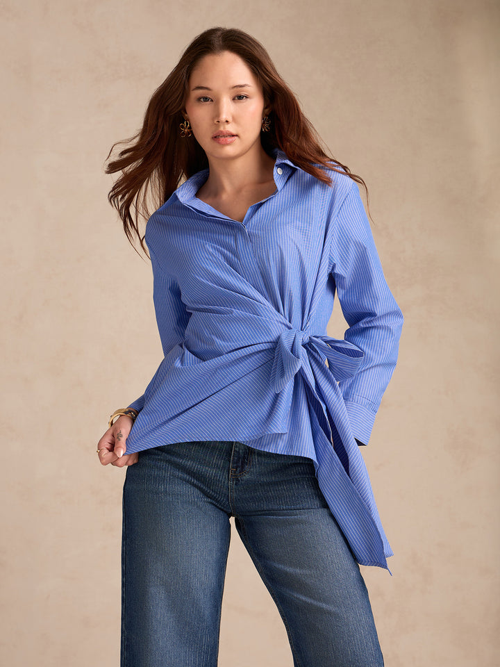Blue Side Knot Detailing Shirt