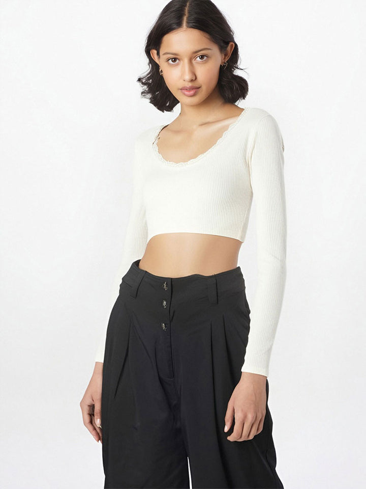 White Back Less Tie Up Full Sleeves Top