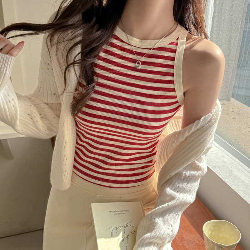 Red Stripe Ribbed Tank Top