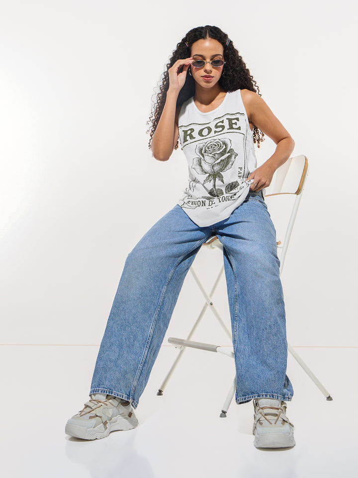White Crew Neck Graphic Tshirt