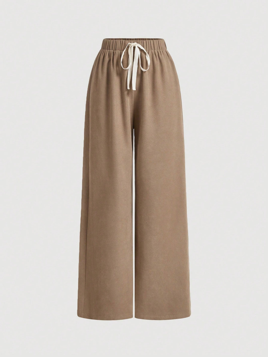 Brown High Waist Drawstring Wide Leg Trouser