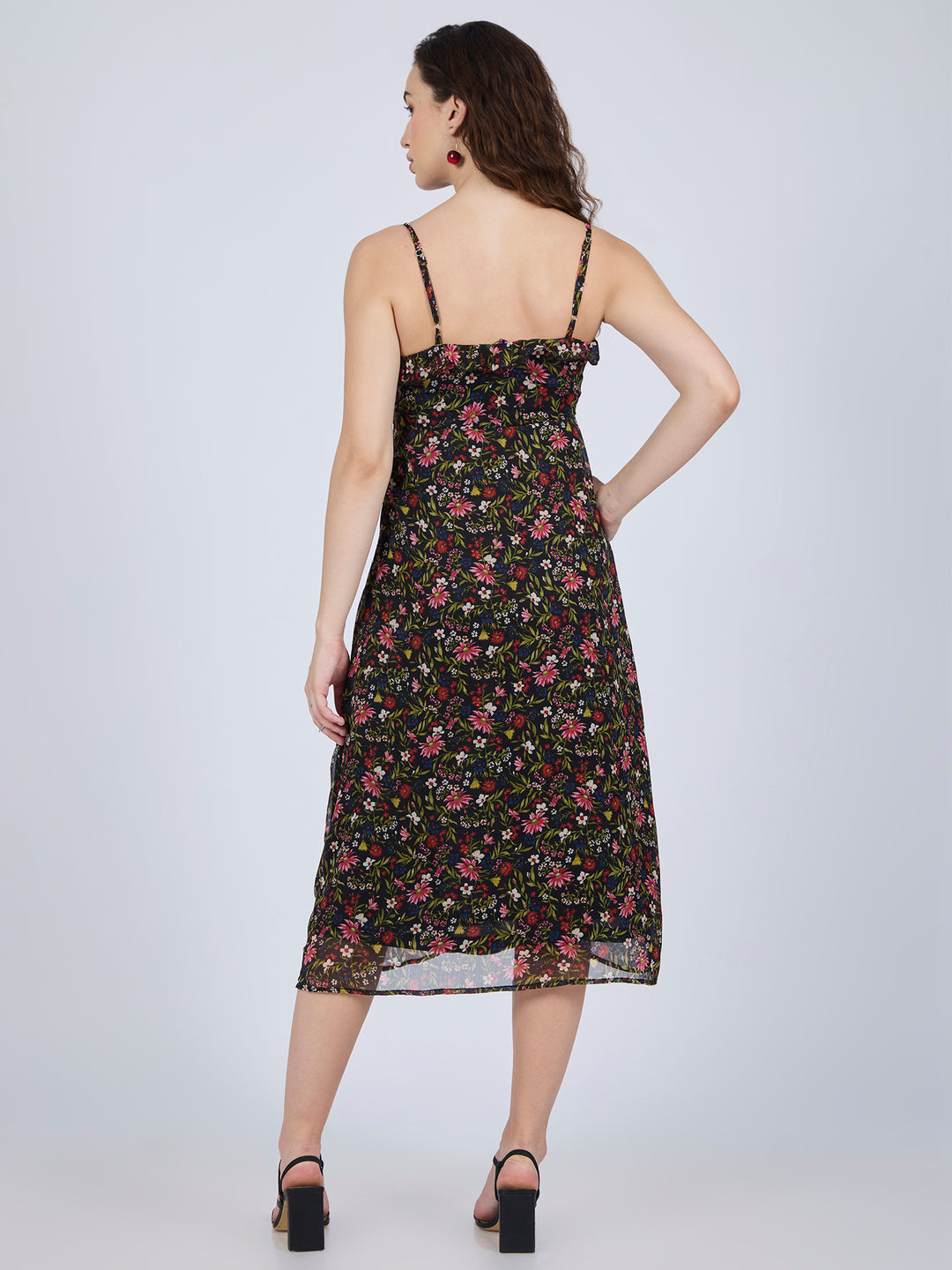 Multi Printed Ruffle Midi Dress
