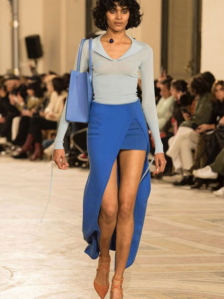 Blue Mini Skirt With Overlay